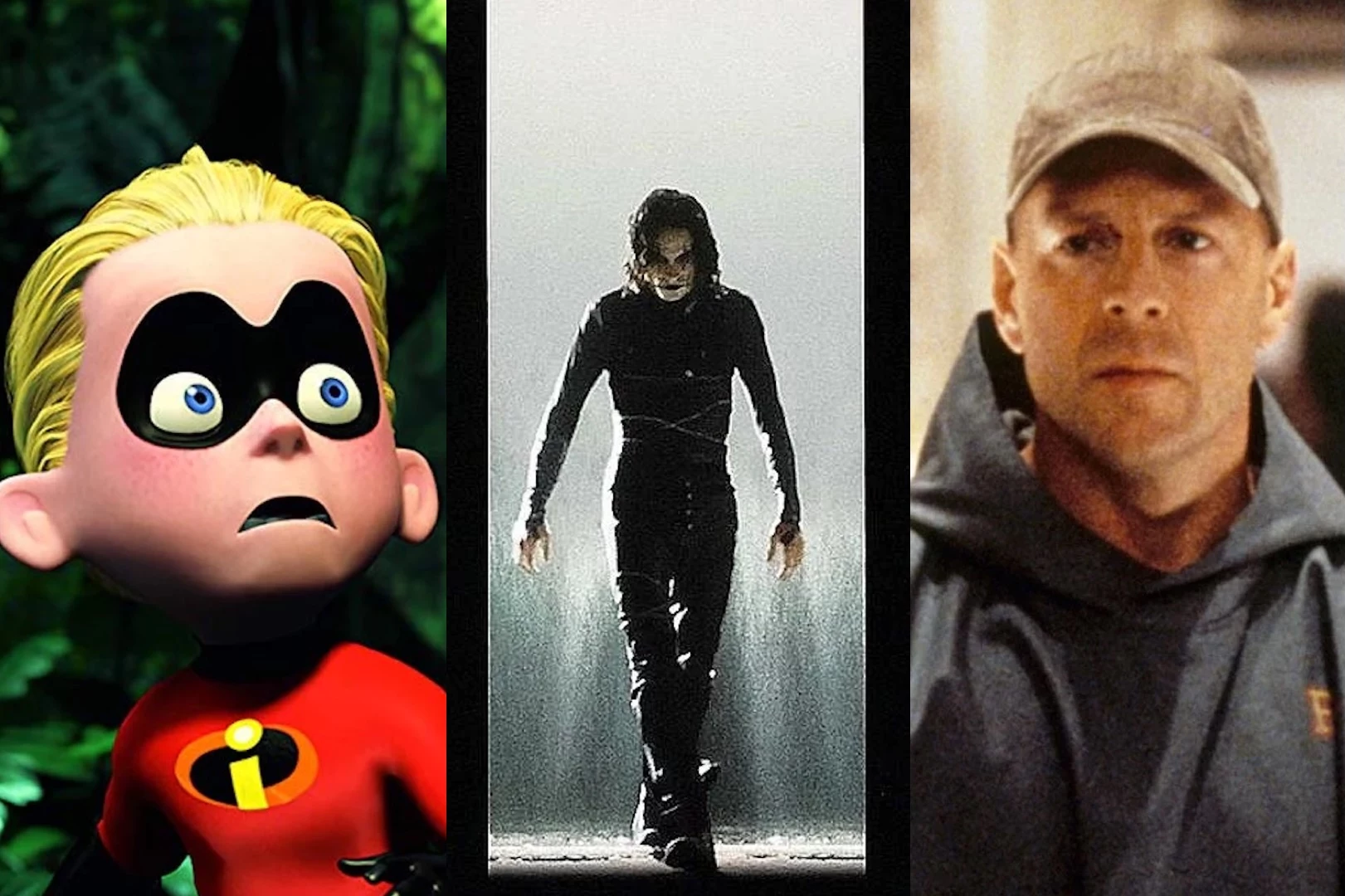 Tres personajes de películas, animado y acción.